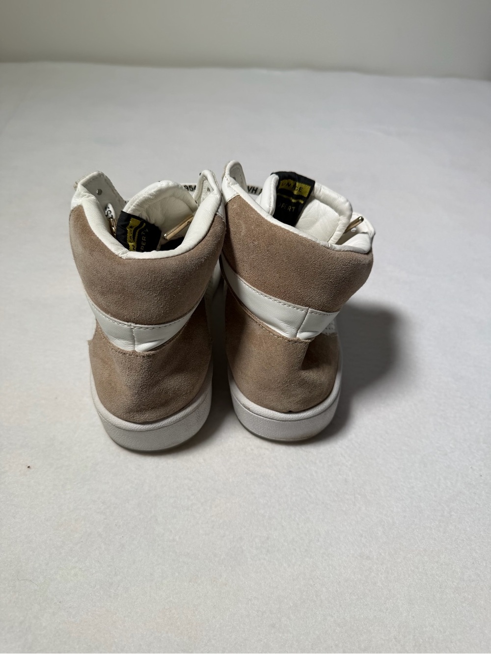 Women’s High-Top Suede Sneakers in Beige and White